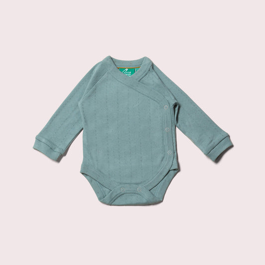 Pointelle Blue Organic Wrapover Bodysuit