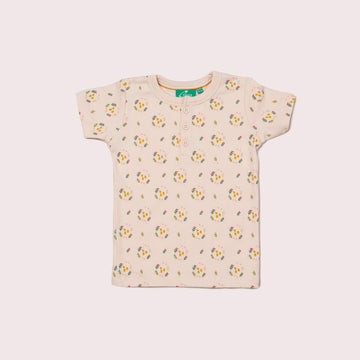 Quince Flowers Short Sleeve Henley Top