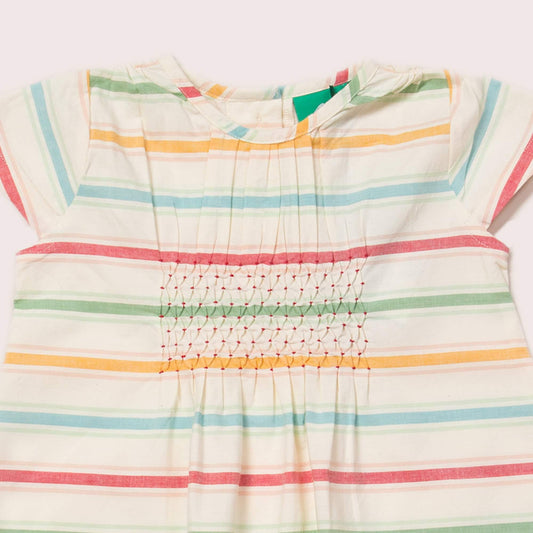 Rainbow Striped Smocked Floaty Dress