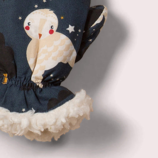 Winter Owls Navy Sherpa Mittens